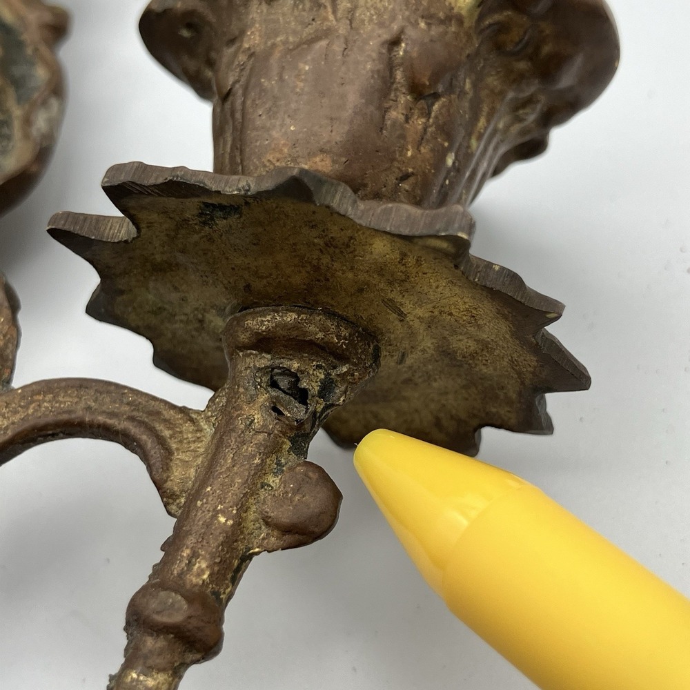 Vtg Candle Sconce / Brass With Mirror / 2 Arms / 1940s / Swedish Rococo Revival - Picture 9 of 16